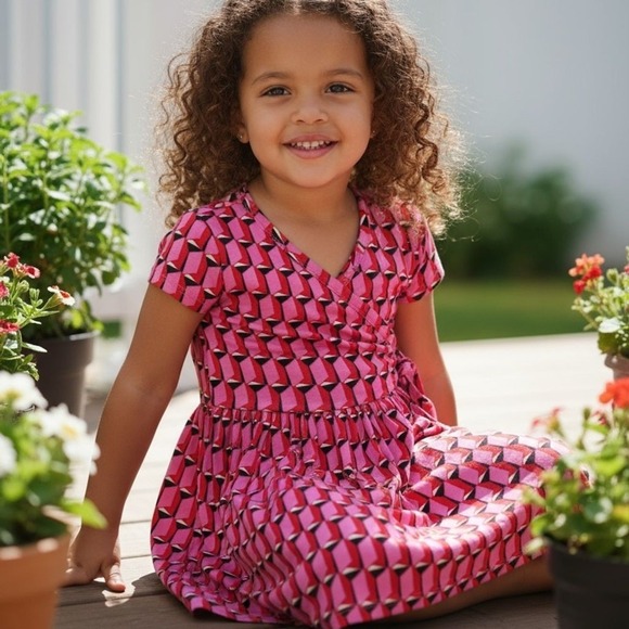 Diane Vaughn Firstenberg DVF Target Girls Pink Geometric Faux Wrap Dress Size 3T - Picture 3 of 7